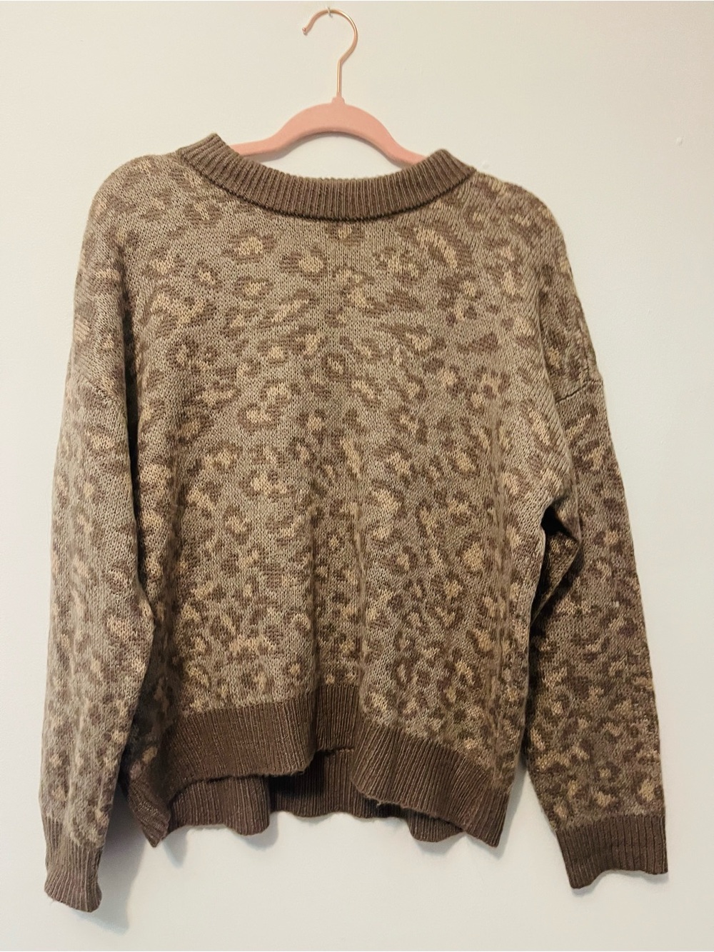 aerie Taupe Leopard-Print Crewneck Sweater